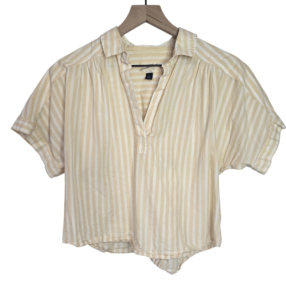 Universal Thread Striped Popover Top M Yellow Cotton Coastal Nautical Summer